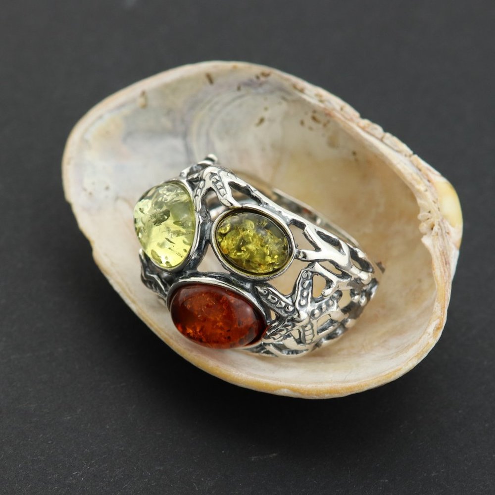 Sterling silver ring with natural Baltic amber, gemstone ring, genuine amber - Picture 5 of 16
